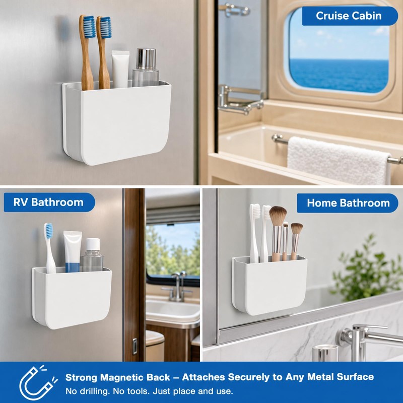 4Pcs-Magnetic Toothbrush Holder,Cruise Bathroom Organizer – Foldable, Wall Mounted, No
