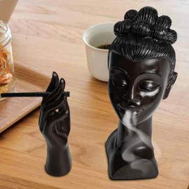 ZONSUSE Creative Head Statues Incense Cones Incense Burner, Black Woman Art Incense Holder, Black Female Avatar Incense Burner for Incense Cones