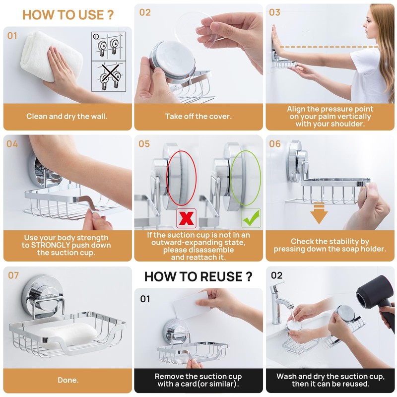 LEVERLOC Soap Dish, Soap Bar Holder for Shower Suction Cup