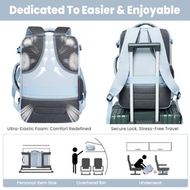 prezon 35L Travel Backpack | 180° All-Open Design | Multi-Pockets | Airline Approved Carry on |15.6 inch Laptop Compartment, Blue, Modern, Minimalist