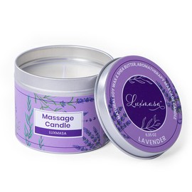 LUXMASA Essential Oil Infused Natural Soy Wax Scented Massage Oil Candle for Home SPA and Relax (Lavender, 6.35OZ)