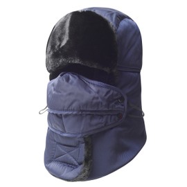 Trooper Trapper Hat,Winter Ski Hat with Winter Ear Flap and Ski Windproof Mask Black