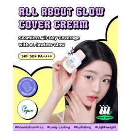 CHASIN' RABBITS All About Glow Cover Cream 1.23 Oz, Lightweight, Hydrating, Long-Lasting Radiance for a Flawless Glow, Smooth Skin Texture, Vegan, Korean Makeup