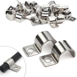 Pack of 25 Cable Clamps Metal Pipe Clamps 16 mm V2A Stainless Steel 304 Pipe Attachment Single Hole U Pipe Clamps Mounting Clamp for Diameter 15-16.5 mm Cable Flush-Mounted Water Pipes Installation