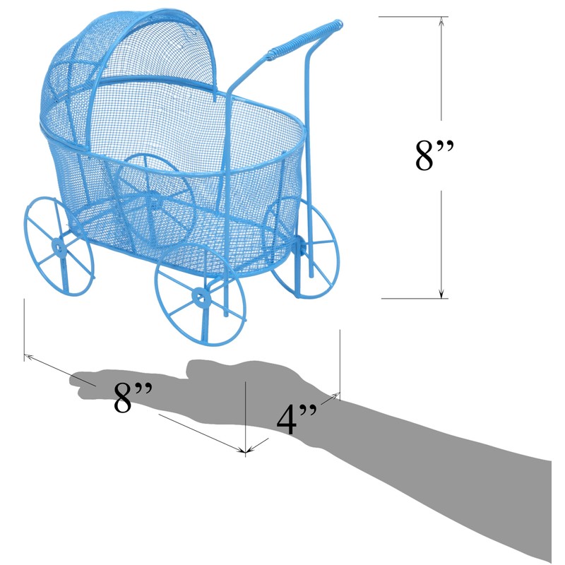 Adorable Baby Shower Centerpiece, Decorative Stroller Carriage Basket, Blue, 8-inch