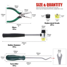 Hilitchi Tack Hammer Soft Mallet Upholstery Tools Staple Nails Decorative Tacks Lifter and Removal Pliers, Mallet with Two Replacement Heads (5Pcs Upholstery Nails Tool Kit)