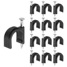 PATIKIL Half Clamp J-Hook with Nail 3/4" / 20mm, 190Pcs Pex Pipe Fixture Cable Clip Wire Wall Support Holder for Tubing CPVC Copper Pipe Fixing Connection, Black, 40mm Long Nail