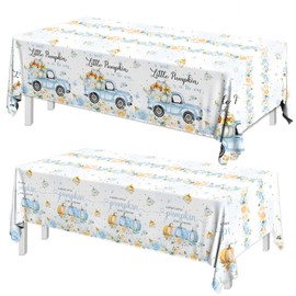 Gexlaju Little Pumpkin Baby Shower Table Cloths,Plastic A Little Pumpkin is On The Way Tablecloth Rectangle Blue PUM pkin Table Cloths for Boy Fall Baby Shower Party Supplies