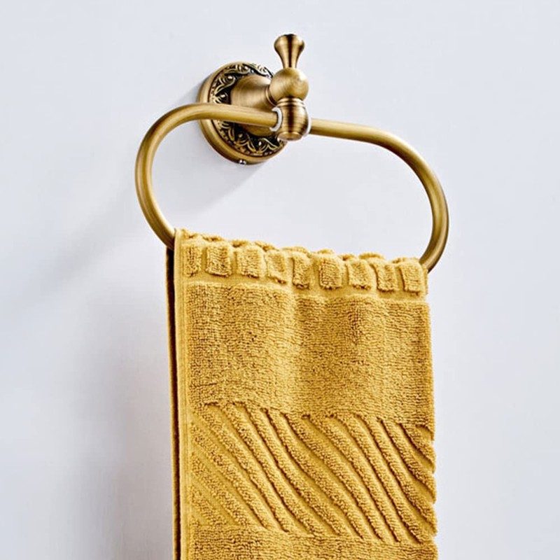 Hopbucan Oval Towel Ring Antique Brass Exquisite Pattern Carving Hanger