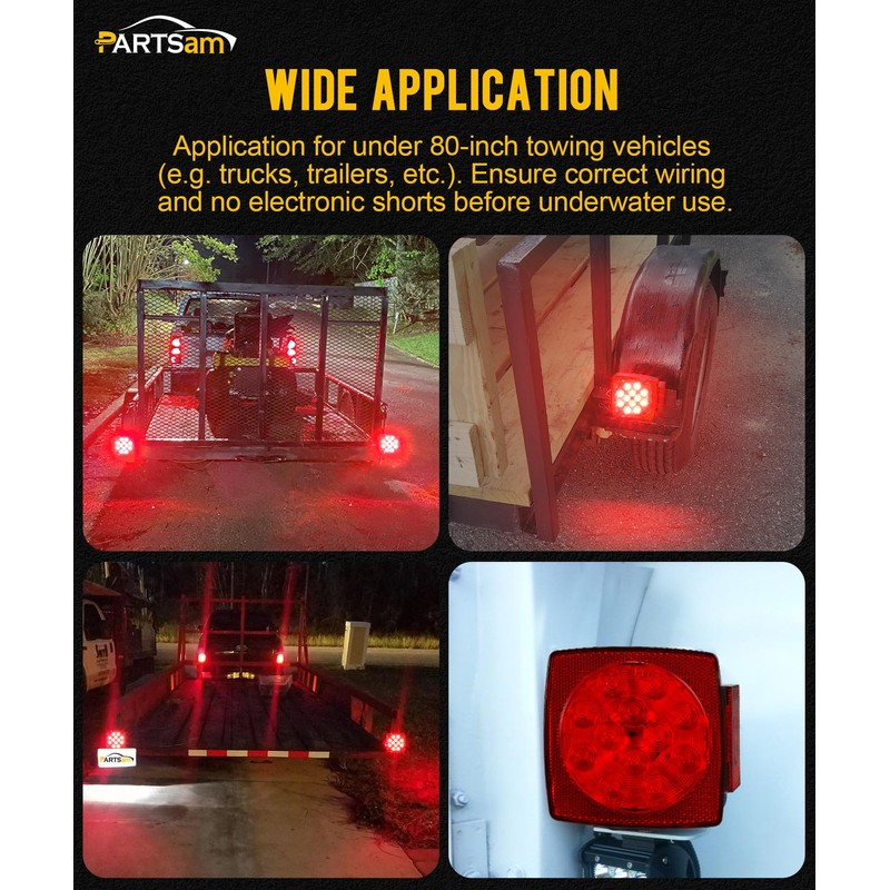 Partsam Pair Slim Square LED Trailer Light Submersible Tail Lights