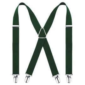 Alizeal Solid Skinny Suspenders X Shape for Men with 4 Clips, Dark Green