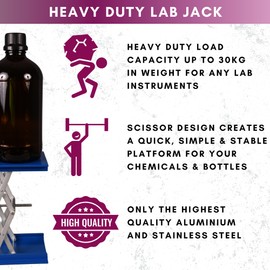 Labsales Heavy Duty Lab Jack stand, Stainless Steel Scissor Lift for laboratory Instruments & Reagent Bottles, Low Profile, Adjustable Height, Capacity Up To 60kg, Multiple Sizes (100mm x 100mm 30kg)