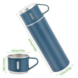 Stainless Steel Water Bottle, 500 ml, Thermos Flask with 3 Cups and Handle, Portable Insulated Bottle for Coffee Tea, Bicycle Water Bottle, Sports, Leak-Proof Thermos Flask, Large Children, Adults