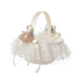 Flower Girl Hand Basket Wedding Basket Floral Decor Woven Baskets Woven Hamper Handmade Petal Storage Basket Vintage Decor Wedding Party Basket Lace Portable Bride