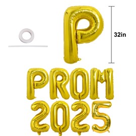 TONIFUL Prom 2025 Balloons - 32 Inch Gold Prom Letter Foil Balloons Banner Class of 2025 Prom Letters Props for Prom Night Party School Prom 2025 Graduation Prom 2025 Sign Decorations