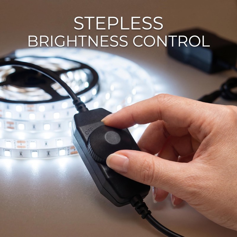 MATAHARAGA Dimmable LED Strip Lights with Knob Dimmer, 20ft 6500K