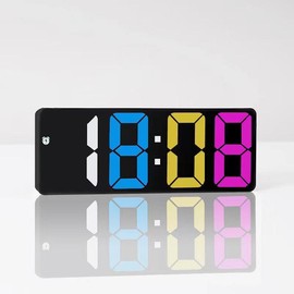 ANSQU Alarm Clock with Large LED Display, Digital Clock with Temperature Display, Adjustable Brightness, Voice Control, 12/24-Hour Display, Small Desktop Clock for Home or Office Decor Light - Color: Black Case+Colorful Digit