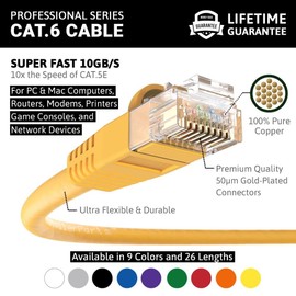 InstallerParts CAT6 Cable UTP Booted - Yellow, 8 FT, 10 Pack - Professional Series - 10Gbps, Cat6 Patch Cable, Network, Internet