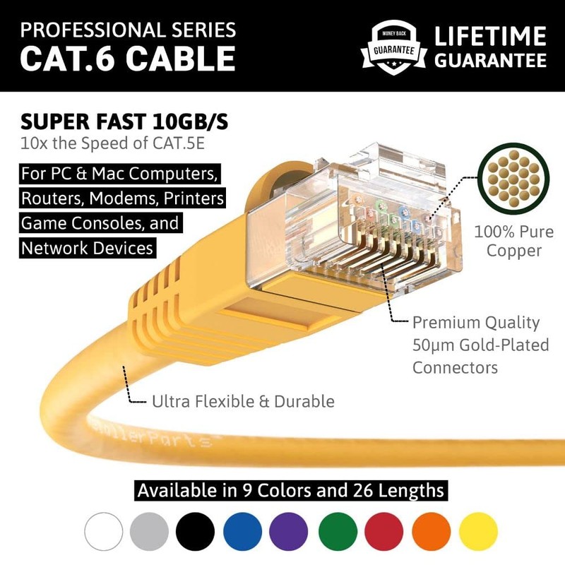 InstallerParts CAT6 Cable UTP Booted - Yellow, 8 FT, 10