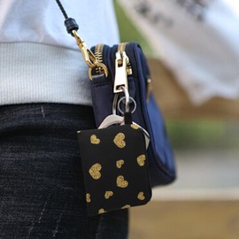 AdiStylinno Coin Purse, Cute Coin Pouch for Women Small Canvas Pouch with Key Ring Zip Change Purse Heart Pattern Coin Bag (Black and Gold)