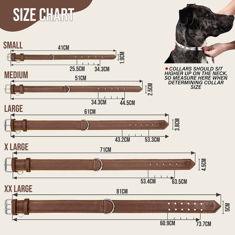 Riparo Brown Leather Dog Collar - Heavy Duty Wide Dog