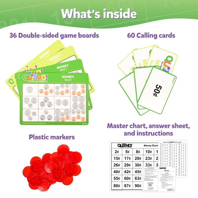 QUIZMO Money - Bingo-Style Money Game - 2 Levels of