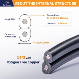 Gardenreet 14/2 Low Voltage Landscape Lighting Wire, 14AWG 2-Conductor 100, Feet Copper Electrical Wire, PVC Wire for Low Voltage LED Light (UL Listed)