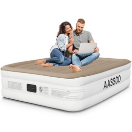 AASSOO Air Mattress Full with Built in Pump, Upgraded Vertical Beams 18" Double Airbed Raised Blow up Colchon Inflatable Mattress, 2 Mins Self-Inflation/Deflation, Comfort Air Bed for Camping Home