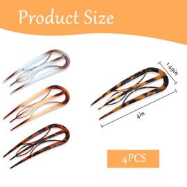 4 Pieces French Hair Pin,U Shaped Hair Clips,French Hairpin,Three Prong Design,Acrylic Material,For Women, Girls' Decoration,Suitable For Parties,Weddings,Work Occasions(4 Colours)