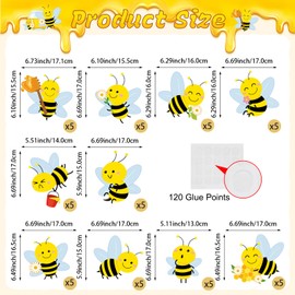 60 Pcs Bee Cutouts Bulletin Board Honey Bee Classroom Decoration Cutouts Spring Theme Bulletin Board Cutout with 120 Pcs Adhesive Points for DIY Craft Classroom Teacher Supplies