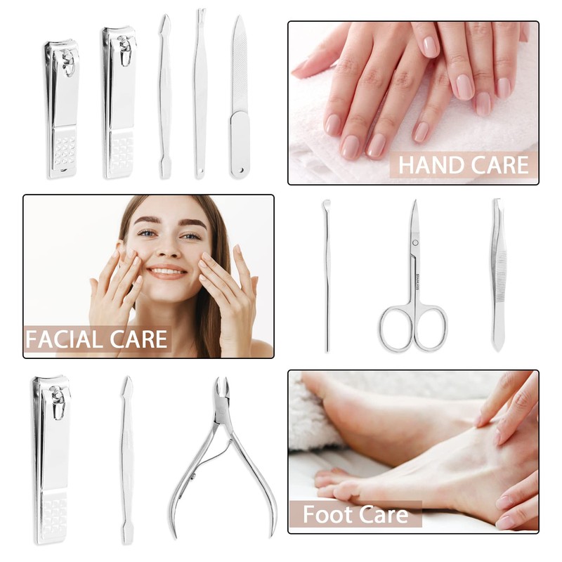 Familife Juego de manicura de cuero marrón 9 piezas