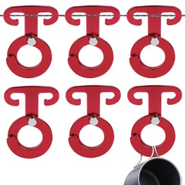 TOCCOOL 6Pcs Aluminum Alloy Camping Rope Hooks, Adjustable O-Ring Hanging Buckle, Tent Hooks for Hammock, Clothesline Hooks, Outdoor Gear Accessories (Red)