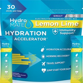 HydroMATE Electrolytes Powder Low Sugar - 30 Count Lemon Lime Daily IV Instant Hydration Packets with Vitamin C to Boost Energy - Low Sugar Electrolytes Powder Packets to Support Hydration Recovery