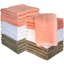 PH Pleasant Home Diagonal Wash Cloths Set - 12 Pack (12” x 12”) – 509 GSM - 100% Ring Spun Cotton Wash Cloth - Super Soft and Highly Absorbent Face Towels (Blush,White & Tan)