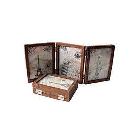 Xshelley retro home jewelry gifts, 3 frame double folding frame, double-sided photo frame 180 degree rotation, creative photography studio/Album (Retro 4X6)