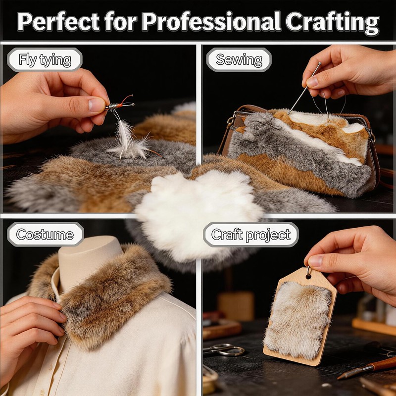 Premium Natural Rabbit Fur Pelts Professionally Tanned, Undyed Hair-On Rabbit