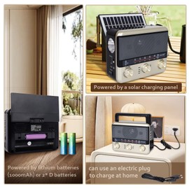 T.TAOMI Retro Portable Radio AM FM SW Shortwave Radio with Bluetooth Speaker,Battery Operated or AC,Solar,SUB Charging, TF Card,USB Playing Flashlight