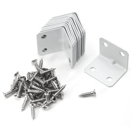Biaungdo 12 Pcs White Metal Corner Brace, 26 x 26 x 32mm L Shape Shelf Bracket, 90 Degree Right Angle L Brackets Support with Screws for Wood, Shelves, Cabinet, Furniture, 4 Holes