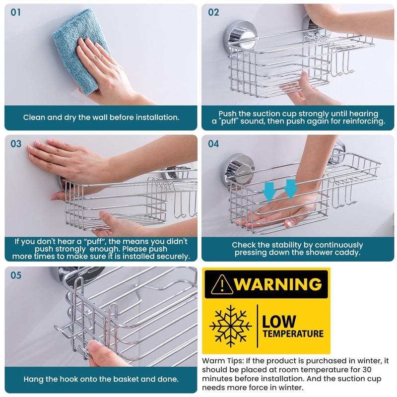 TAILI Rustproof Shower Shelf Bathroom Shelf No Drilling Shower Shelf