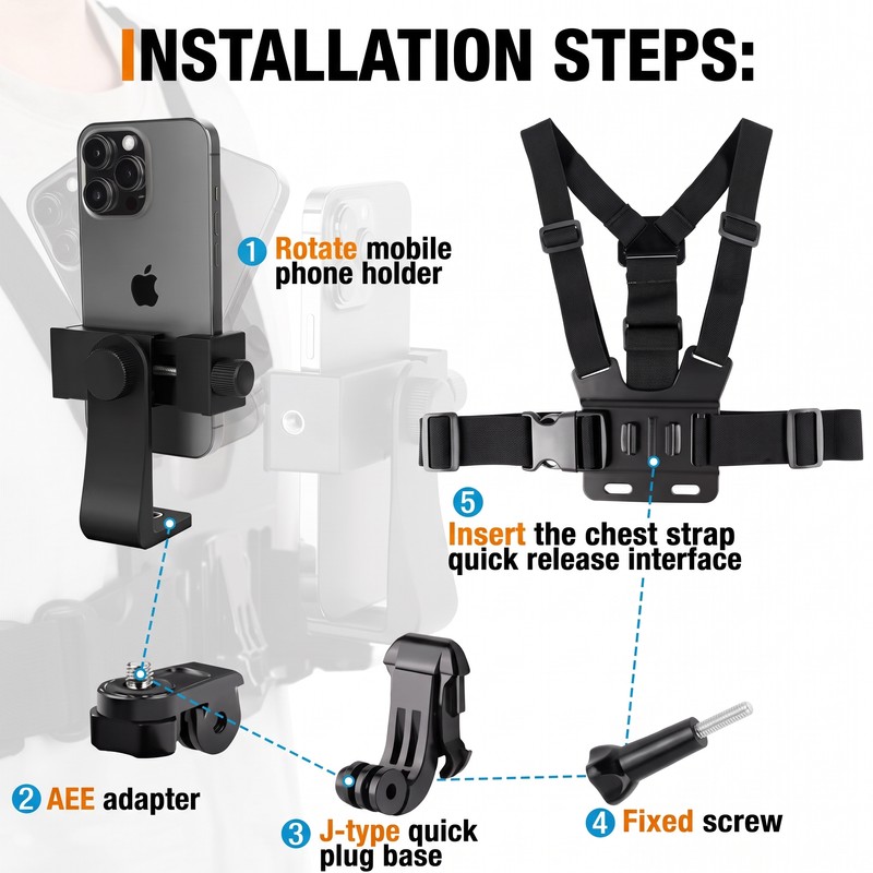 Adjustable Chest Phone Mount Holder for Hands-Free Recording – Secure