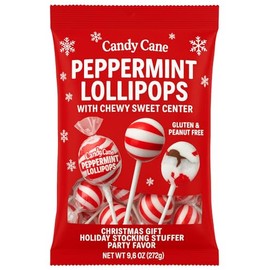 Candy Cane Peppermint Lollipop with Chewy Sweet Center - Gluten & Peanut Free - Christmas Gift Holiday Stocking Stuffer Party Favor (2 Bags 19.2 oz Total)
