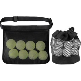 Pack of 2 Tennis Bag 35 x 27.5 x 0.1 cm Tennis Balls Mesh Bag Ball Bag Tennis Ball Waist Bag Golf Waist Bag Adjustable Mesh Bag for Tennis Balls Easy Transport for Golf Tennis Balls