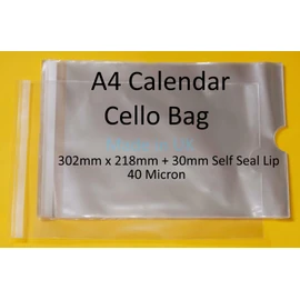 celloexpress Calender A4-218mm x 302mm + 30mm Flap Cellophane Display Bags Self Seal 40 Micron - Large Calendar Cello - Pack of 50