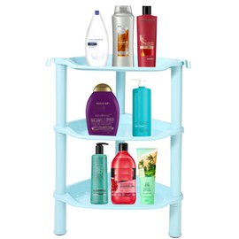 3 Tier Shower Caddy Organizer Shelf Corner, 13.5 x 10 x 26 Inches, Rustproof, Plastic Shower Rack Stands for Inside Bathroom, Bathtub, Shower pan, Blue (Round Slot Blue 3 Tier)