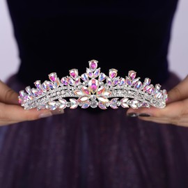 Teyglen Crystal Crown and Tiara for Women Wedding Rhinestone Princess Tiaras Headband Bridal Hair Accessories for Pageant Party Prom Brithday (Ab color)