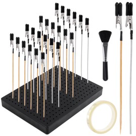 Mardatt Painting Modelling Tools Set Includes Square Stand Base Holder, Bamboo & Steel Model Airbrush Alligator Clip Sticks with Rubber Tips, Electrical Tape and Brush for Model Hobby