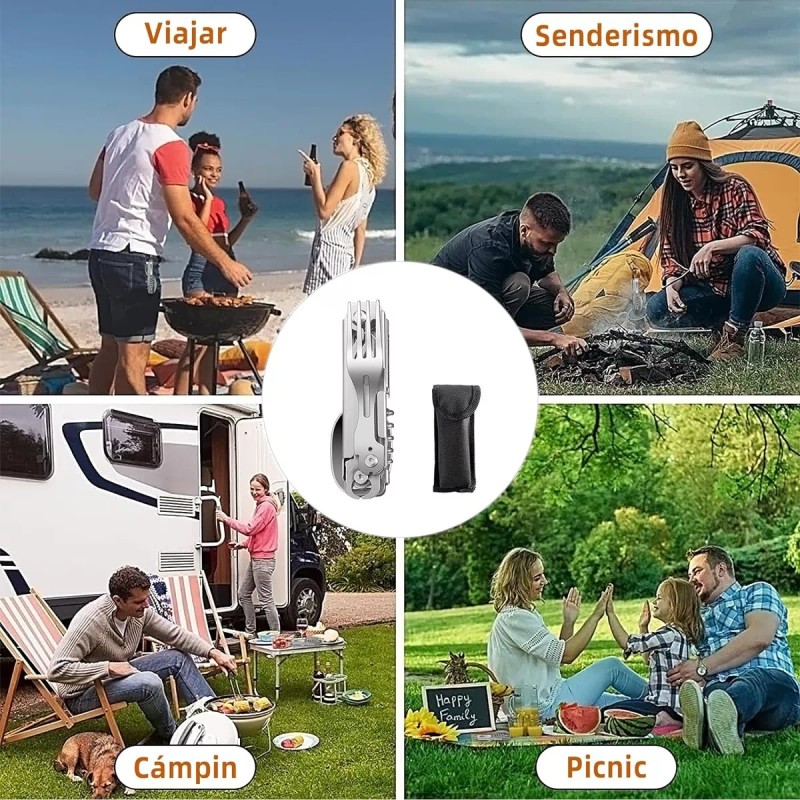 Baixi Set De Cubiertos Plegables Campismo Viaje Navaja Multiuso