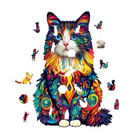 Wooden Puzzles for Adults, Wooden Jigsaw Puzzles for Adults Kids, Colorful Ragdoll Cat-2 Unique Shaped Wood Puzzles Adult, Creative Birthday Gifts for Friends Family Game (11.4 * 7.8in 135pcs)