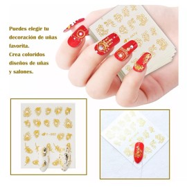 Gogox 30hojas Pegatinas Decoración Uñas Láser Dorado Plata Sticker