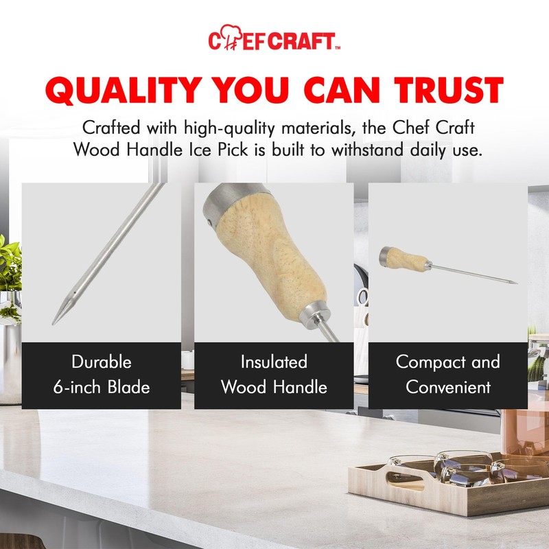 Chef Craft - Select Wood Handle Ice Pick, Plated Steel